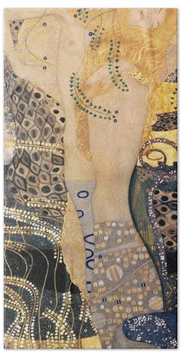 Gustav Klimt Bath Sheet featuring the painting Water Serpents I by Gustav klimt