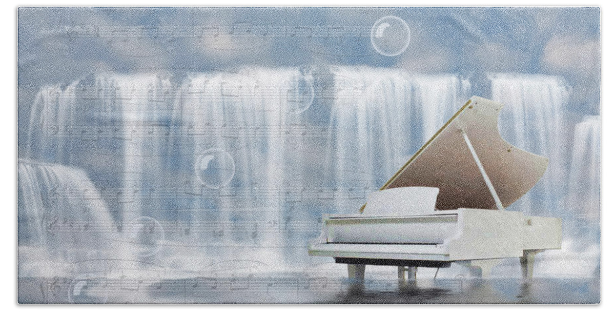 Digital Design Hand Towel featuring the digital art Water synphony for piano by Angel Jesus De la Fuente