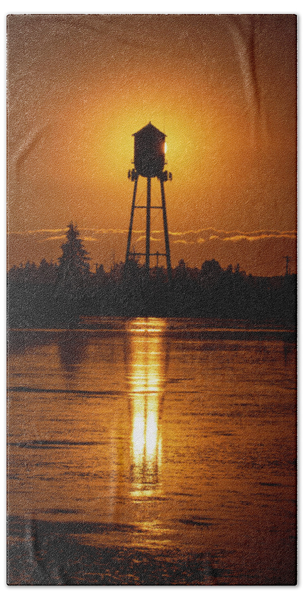 Cheadle Lake Hand Towel featuring the photograph Water Tower at Sunset by Catherine Avilez