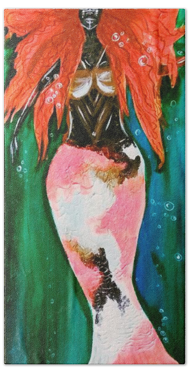 Mermaid Hand Towel featuring the painting Water Warrior by Artist Jamari