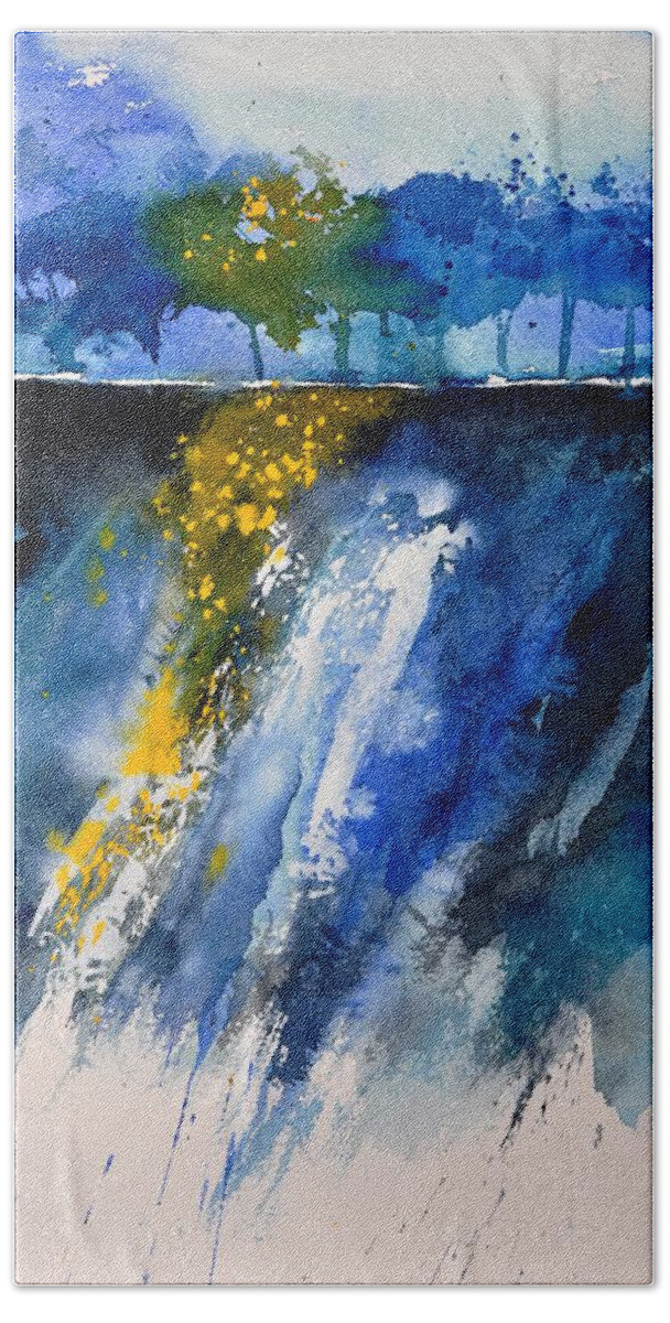 Abstract Hand Towel featuring the painting Watercolor 119001 by Pol Ledent