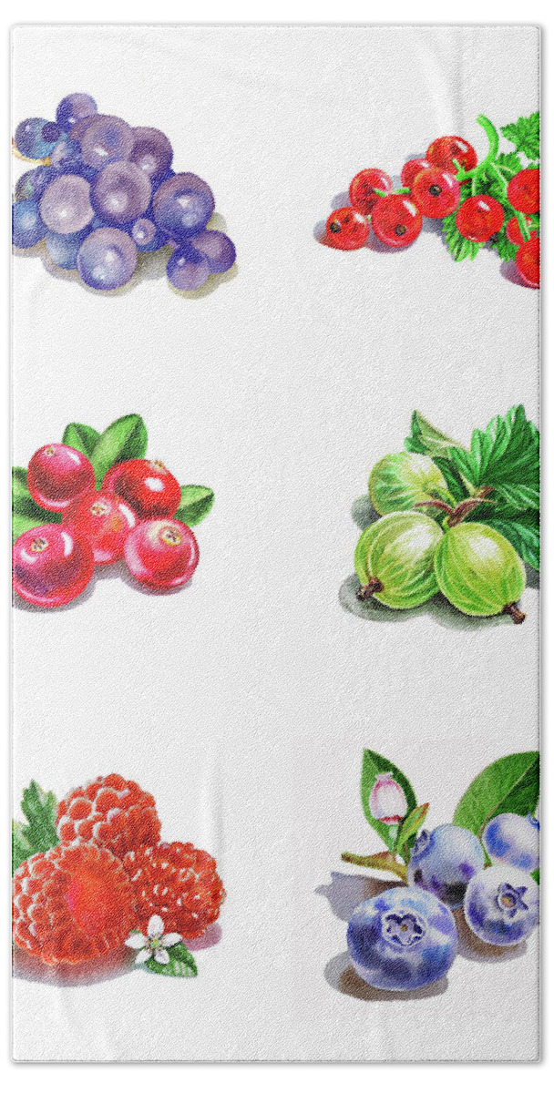 Berry Bath Towel featuring the painting Watercolor Food Illustration Berries by Irina Sztukowski