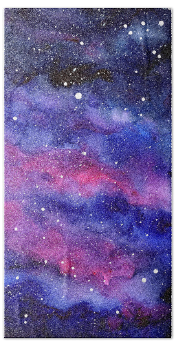 Nebula Hand Towel featuring the painting Watercolor Galaxy Pink Nebula by Olga Shvartsur