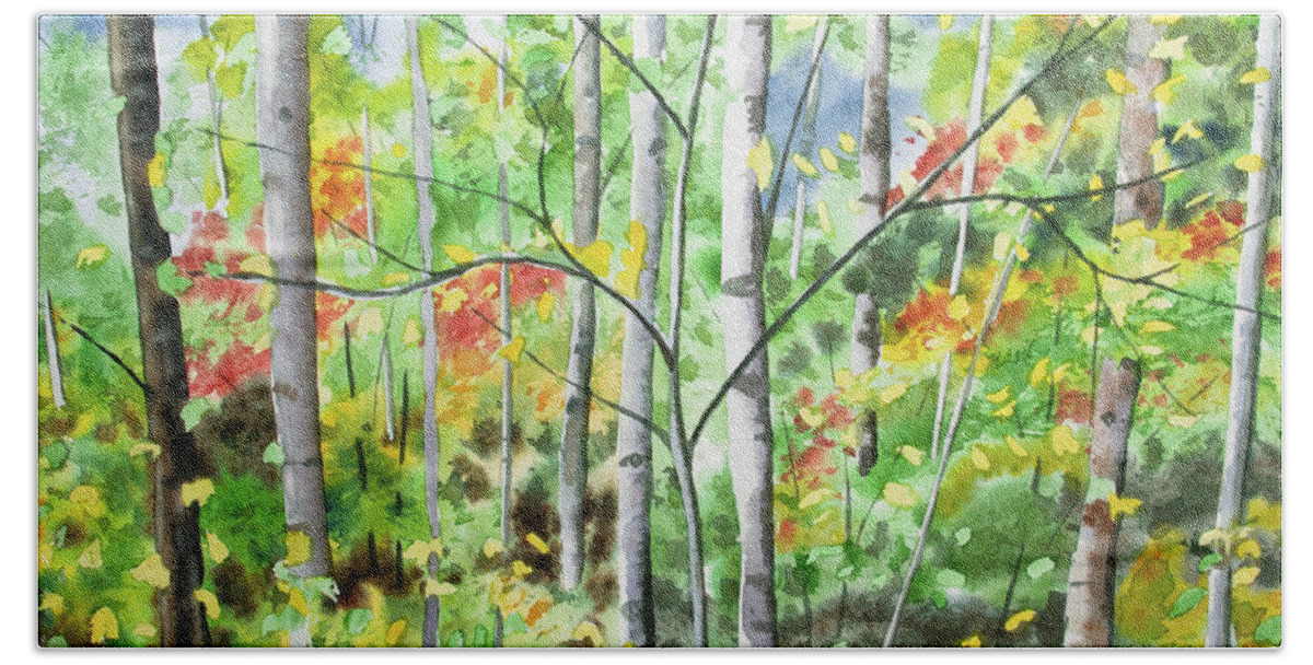 Forest Bath Towel featuring the painting Watercolor - Northern Forest by Cascade Colors