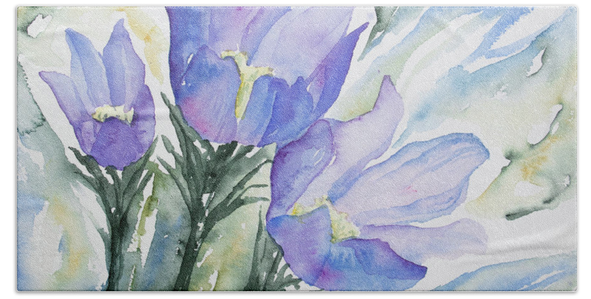 Wildflower Bath Towel featuring the painting Watercolor - Pasque Flowers by Cascade Colors
