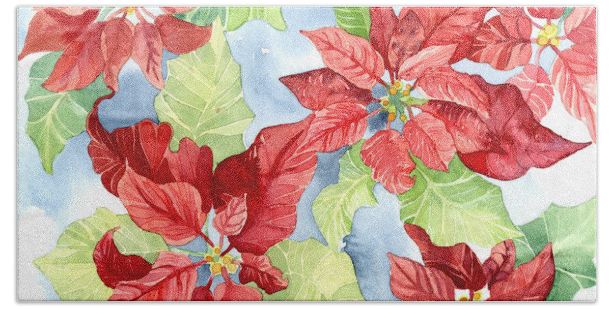 Poinsettia Bath Towel featuring the painting Watercolor Poinsettias Christmas Decor by Audrey Jeanne Roberts