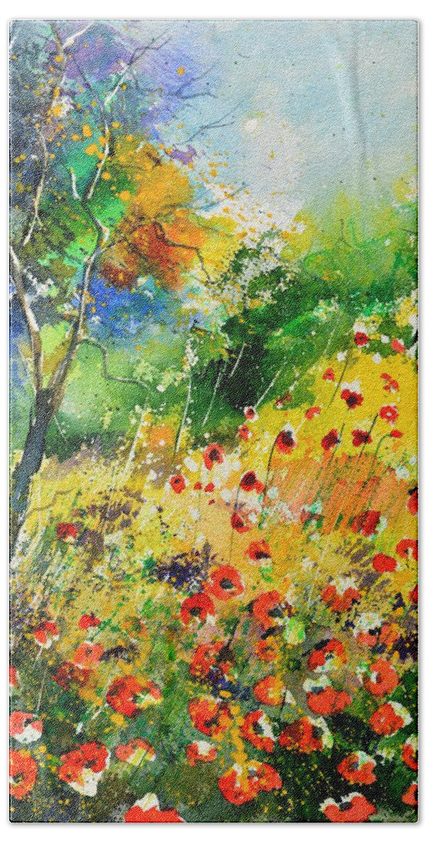 Poppies Hand Towel featuring the painting Watercolor poppies 518001 by Pol Ledent