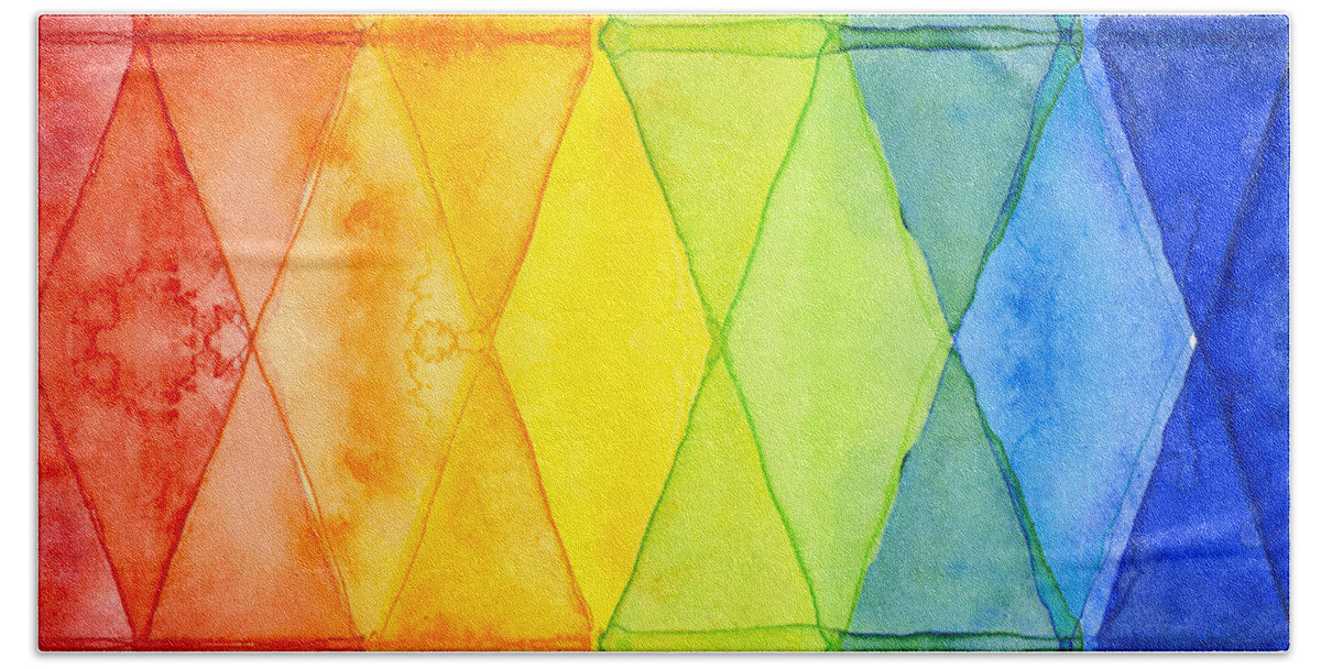 Triangles Geometric Rainbow Painting Colors Shapes Abstract Patten Colorful Pattern Rainbow Pattern Olga Shvartsur Illustration Colorful Watercolor Shapes Simplistic Hand Towel featuring the painting Watercolor Rainbow Pattern Geometric Shapes Triangles by Olga Shvartsur