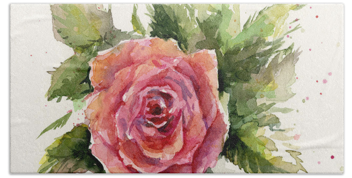 Rose Hand Towel featuring the painting Watercolor Rose by Olga Shvartsur