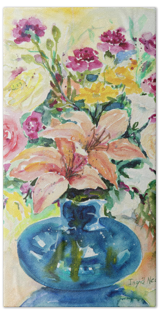 Flowers Hand Towel featuring the painting Watercolor Series 128 by Ingrid Dohm