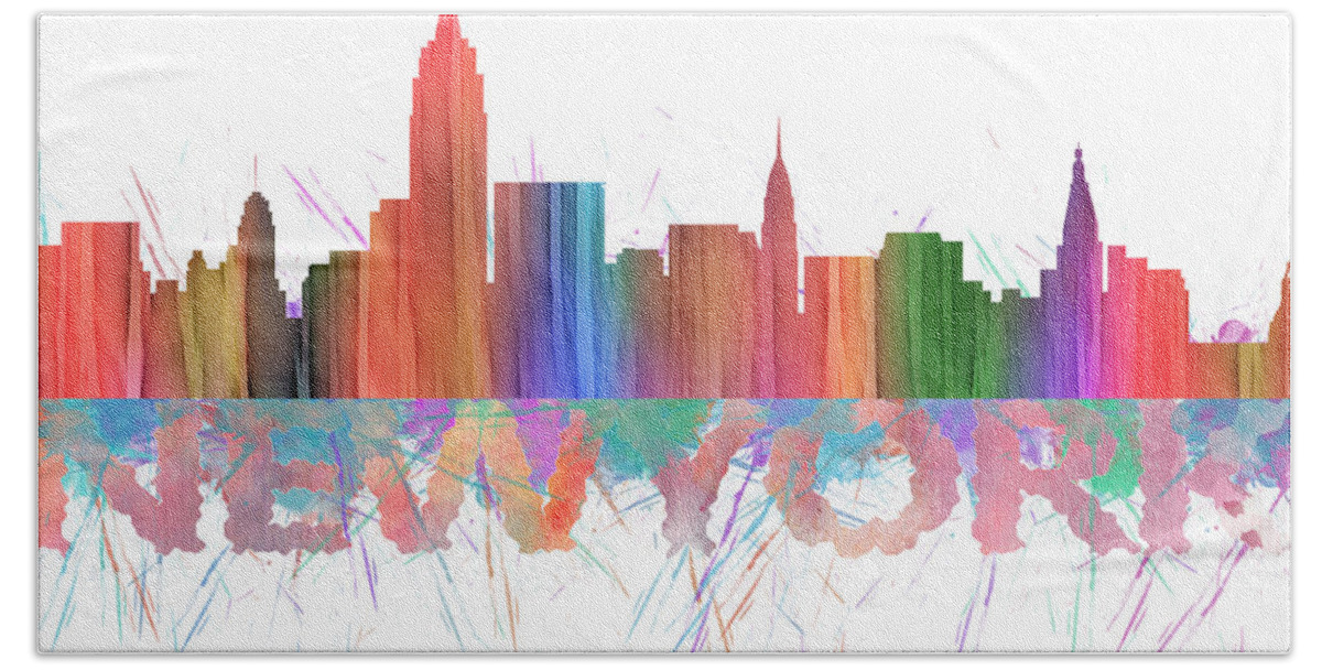 New York Building Silhouettes Bath Towel featuring the painting Watercolor Splashes Colored Folded Paper New York Skylines by Georgeta Blanaru
