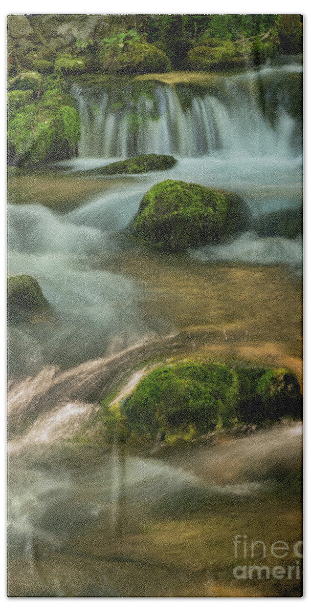 Waterfall Bath Towel featuring the photograph Waterfall. Fine Art Landscape by Jelena Jovanovic
