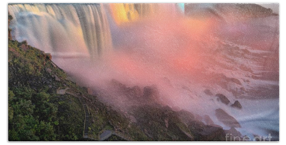 Niagara Falls Bath Towel featuring the photograph Waterfall Night Lights by Adam Jewell