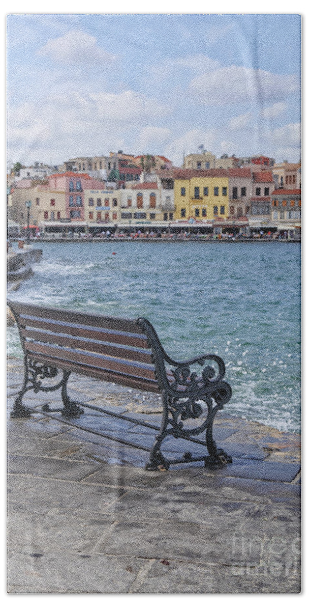 Chania Bath Towel featuring the photograph Waterfront Xania in Crete by Patricia Hofmeester