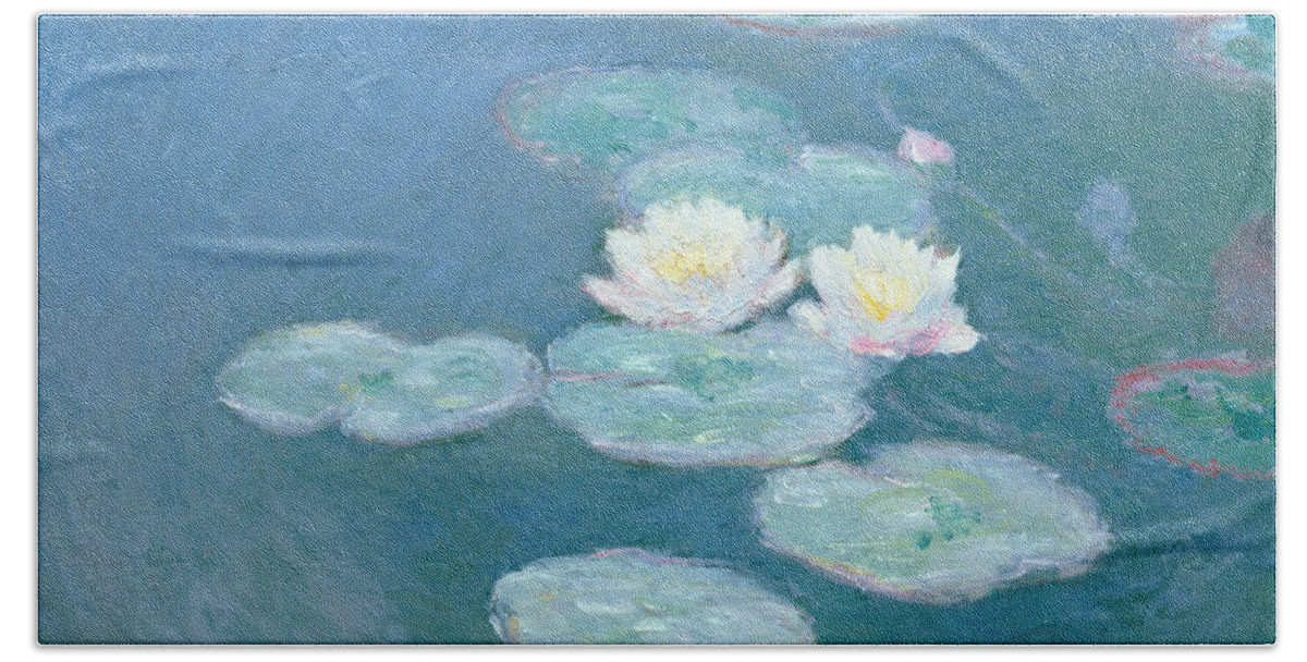 Waterlilies Bath Sheet featuring the painting Waterlilies Evening by Claude Monet