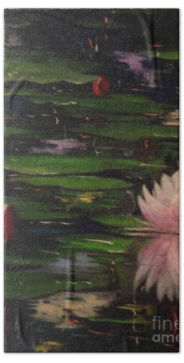 Waterlilies Bath Towel featuring the painting Waterlilies - original sold by Therese Alcorn