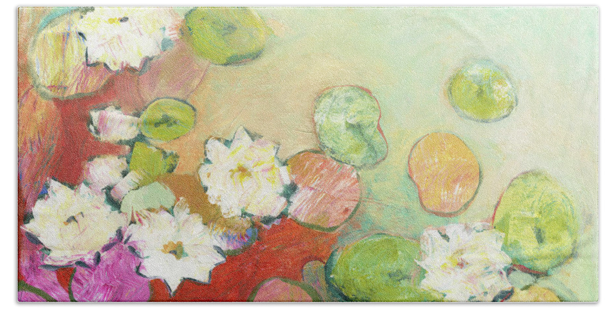 Lilly Bath Sheet featuring the painting Waterlillies at Dusk No 2 by Jennifer Lommers