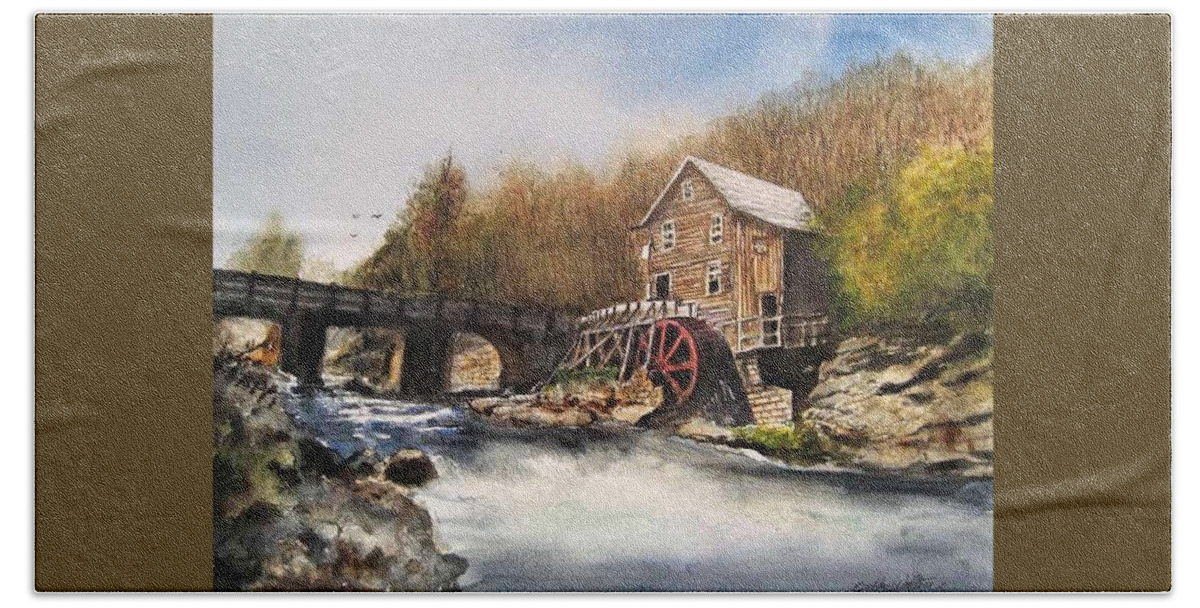 Old Watermill Bath Towel featuring the painting Watermill by Bobby Walters