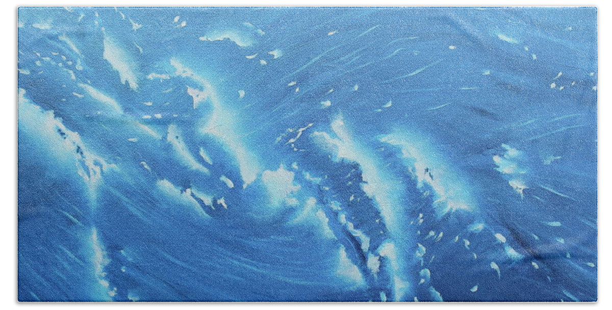 Waves Bath Towel featuring the painting Waves - French Blue by Neslihan Ergul Colley
