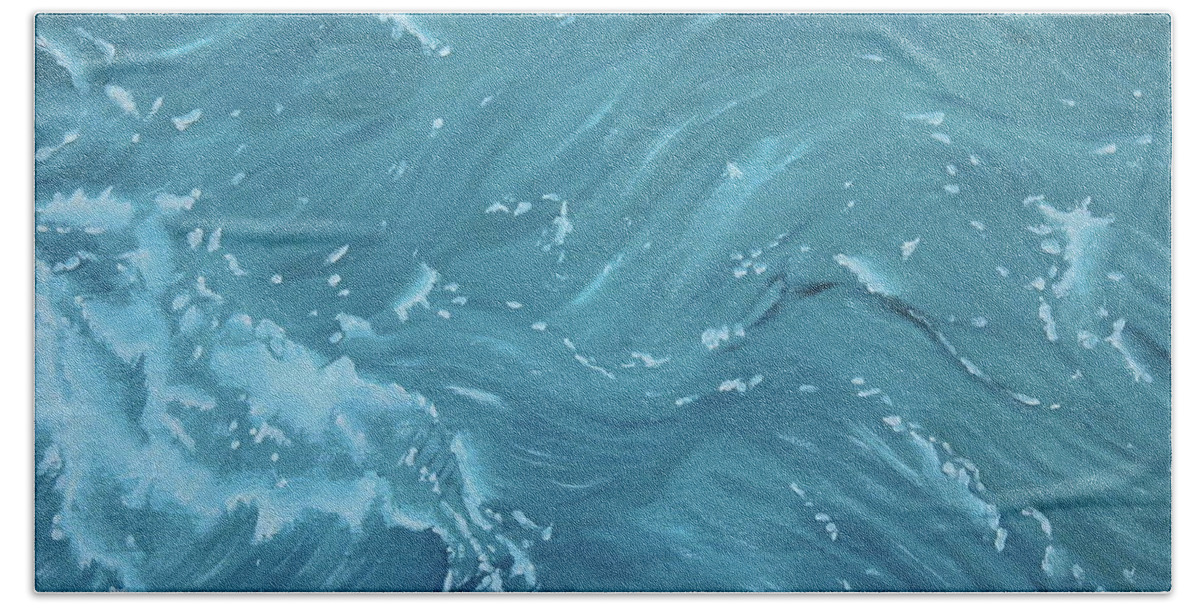 Waves Hand Towel featuring the painting Waves - Light Blue by Neslihan Ergul Colley