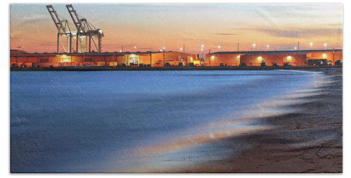 Gulfport Mississippi Bath Towel featuring the photograph Waves of Industry - Gulfport Mississippi - Sunset by Jason Politte