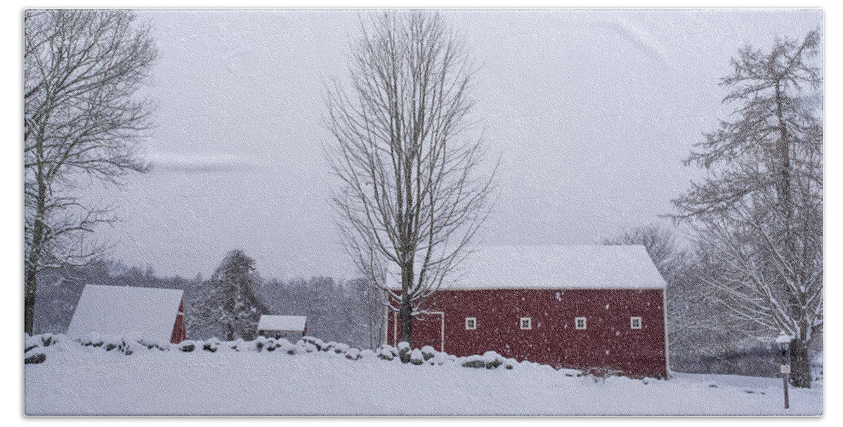 Wayside Bath Towel featuring the photograph Wayside Inn Grist Mill Covered in Snow Storm 2 by Toby McGuire