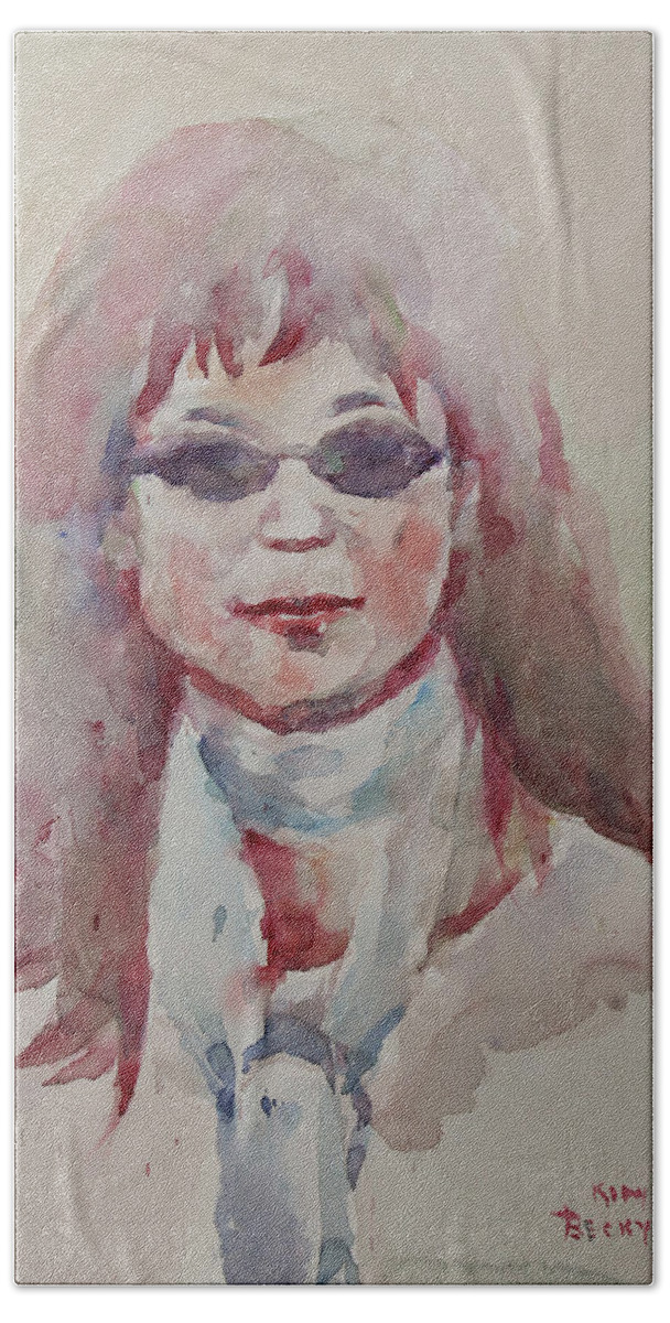Watercolor Hand Towel featuring the painting WC Portrait 1629 My Sister Younhee by Becky Kim