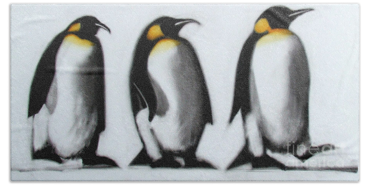 Penguins Bath Towel featuring the painting We Three Kings by Paul Powis