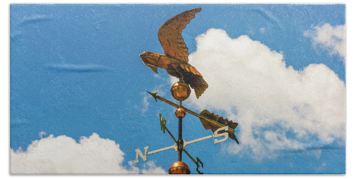Weather Vane Bath Towel featuring the photograph Weather Vane On Blue Sky by D K Wall