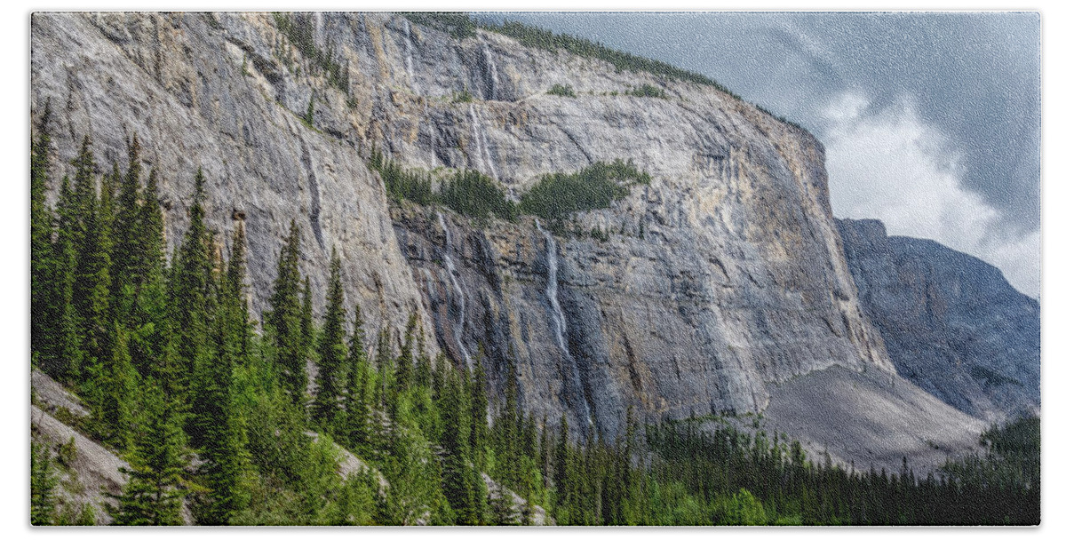 Joan Carroll Hand Towel featuring the photograph Weeping Wall Banff National Park by Joan Carroll