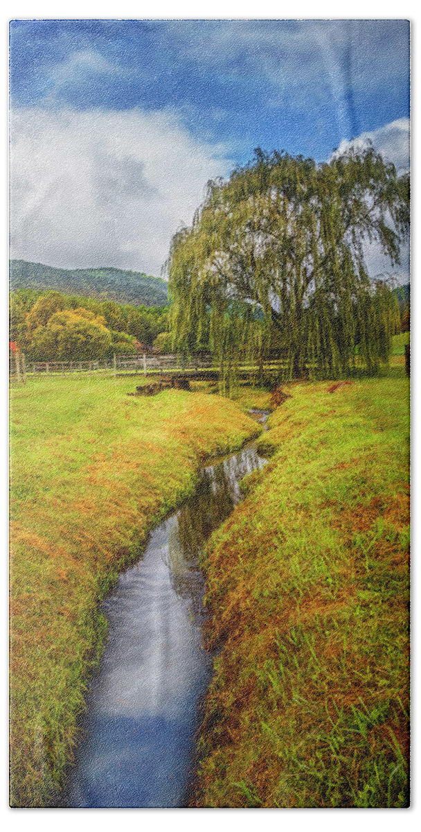 Appalachia Bath Towel featuring the photograph Weeping Willow In Early Autumn by Debra and Dave Vanderlaan