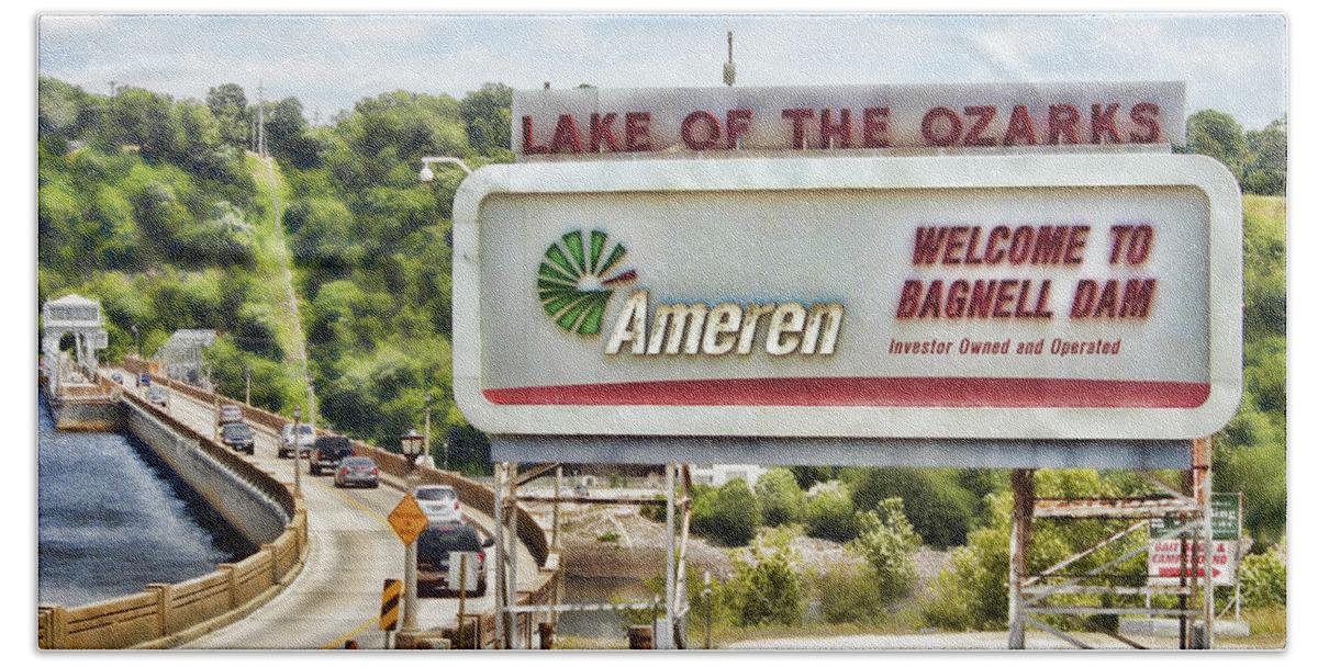 lake Of The Ozarks Hand Towel featuring the photograph Welcome to Bagnell Dam by Cricket Hackmann