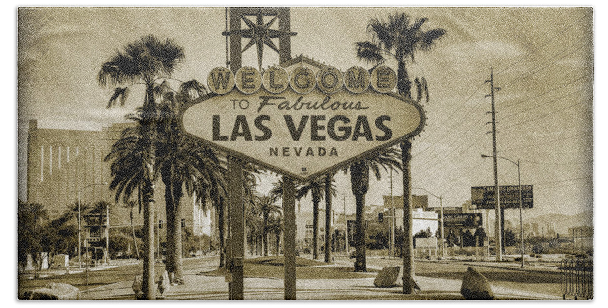 Las Hand Towel featuring the photograph Welcome To Las Vegas Series Sepia Grunge by Ricky Barnard