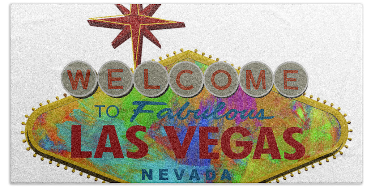 Las Bath Towel featuring the digital art Welcome To Las Vegas Sign Digital Drawing Paint by Ricky Barnard