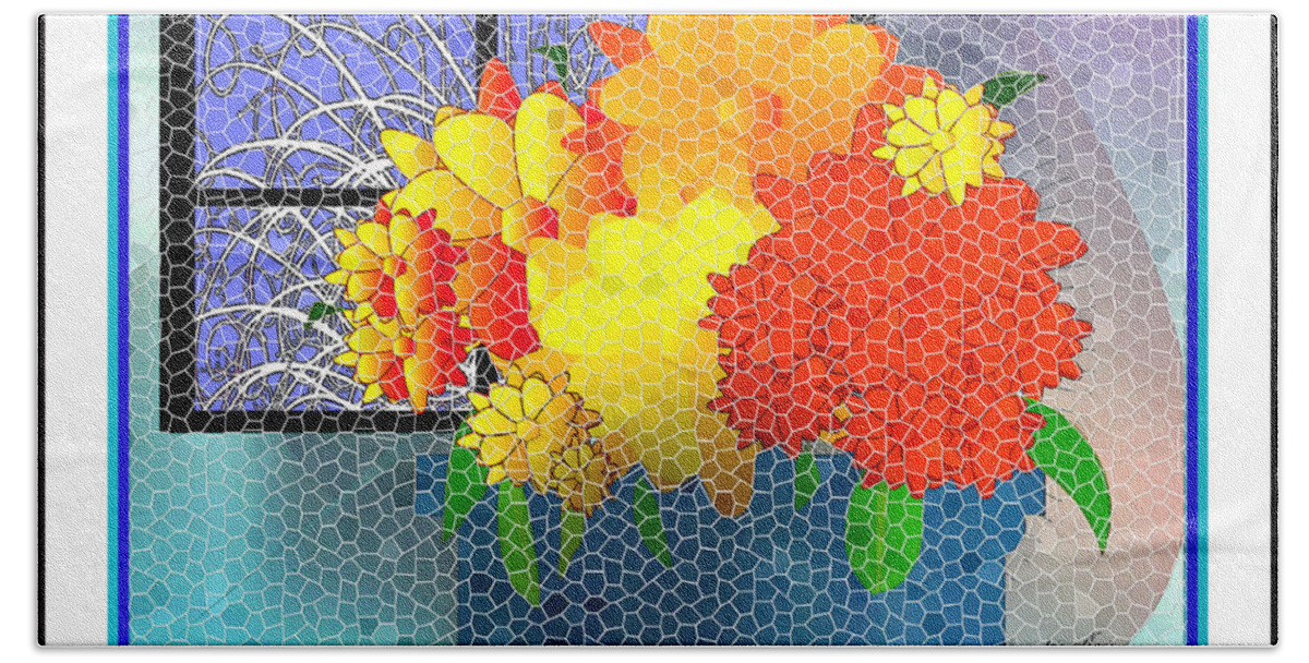 Floral Bath Towel featuring the digital art Welcoming Mosaic by Iris Gelbart
