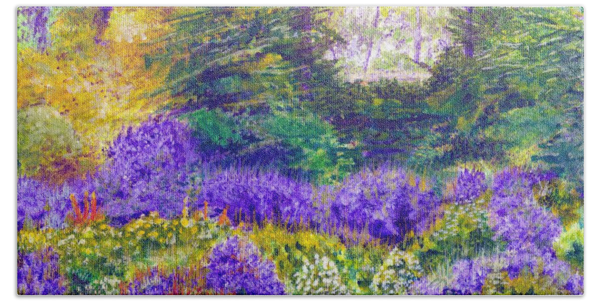 Purple Heather Flowers Hand Towel featuring the painting Purple Heather Cilcennin Ceredigion - Welsh Art Landscape by Edward McNaught-Davis