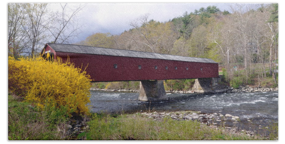 Covered Bridge Hand Towel featuring the photograph West Cornwall CT covered bridge by Glenn Gordon