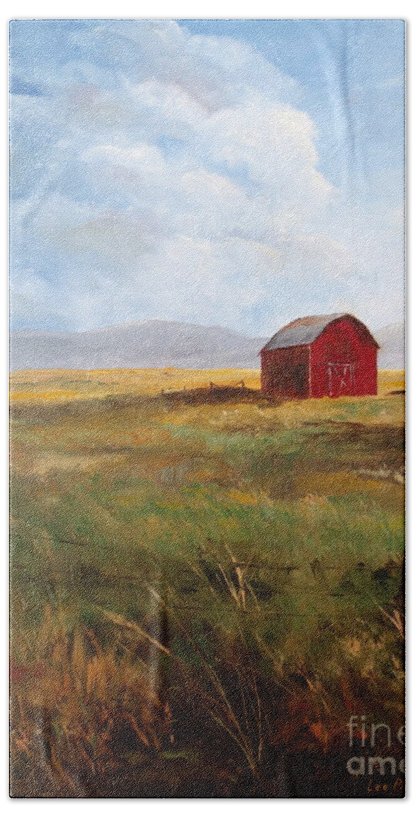 Barn Painting Hand Towel featuring the painting Western Barn by Lee Piper