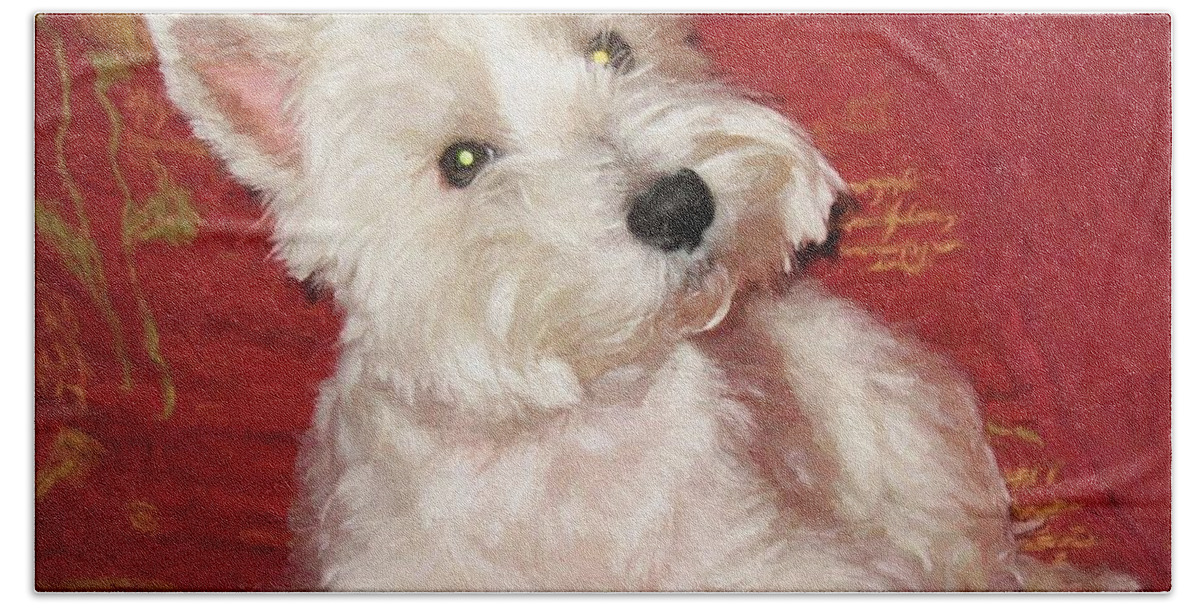 Dog Bath Towel featuring the digital art West Highland White Terrier 1 by Charmaine Zoe