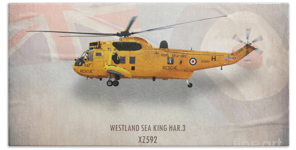 Sea King Bath Towel featuring the digital art Westland Sea King HAR3 XZ592 by Airpower Art