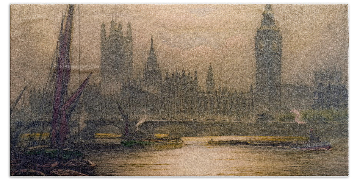 Westminster London 1920 Bath Towel featuring the photograph Westminster London 1920 by Padre Art
