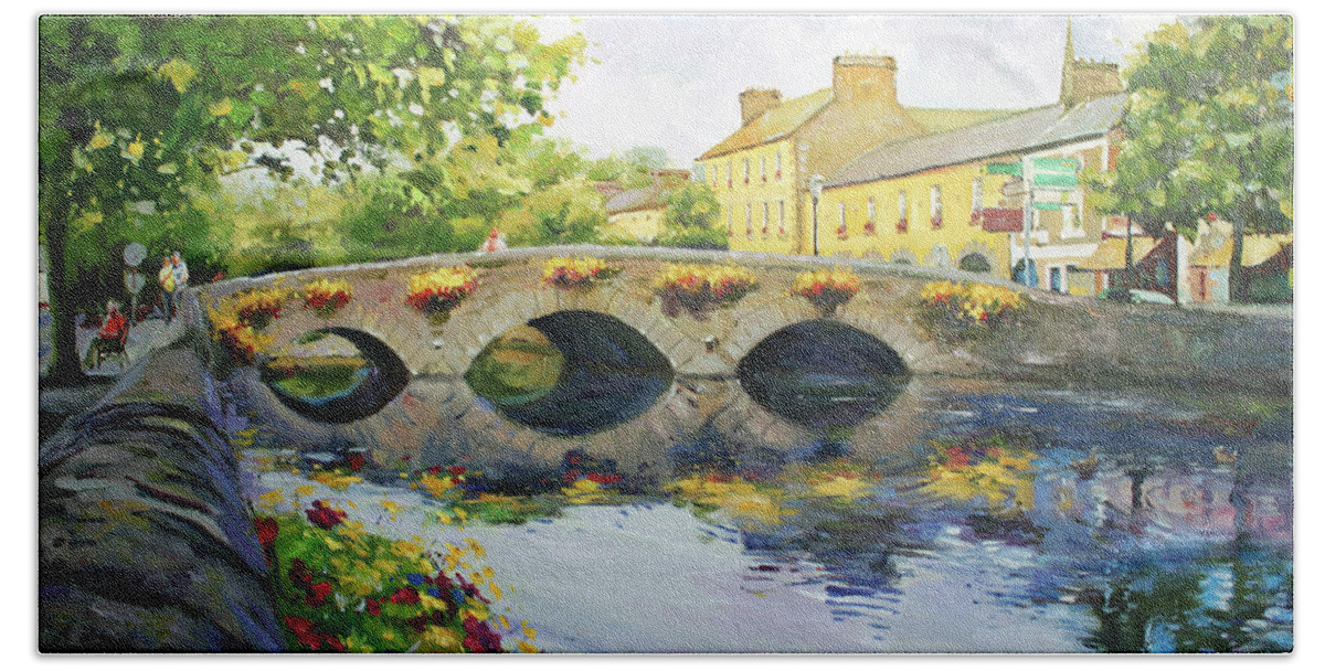Westport County Mayo Bath Sheet featuring the painting Westport Bridge County Mayo by Conor McGuire