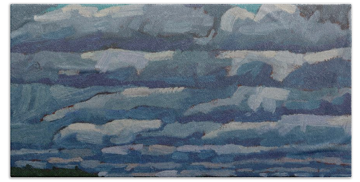 1945 Hand Towel featuring the painting Westport Stratocumulus Virga by Phil Chadwick