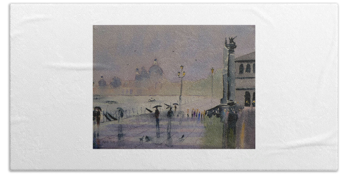Wet Venice Bath Towel featuring the painting Wet Venice by Godwin Cassar