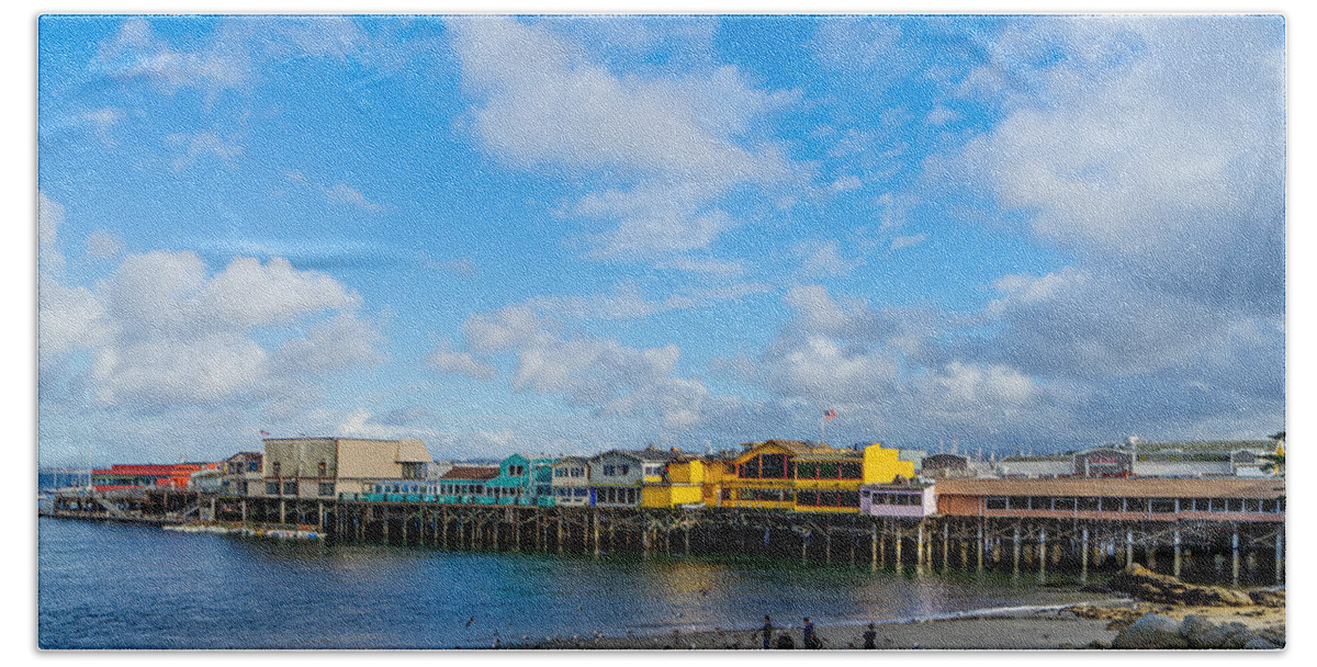 Monterey Hand Towel featuring the photograph Wharf and Beach by Derek Dean