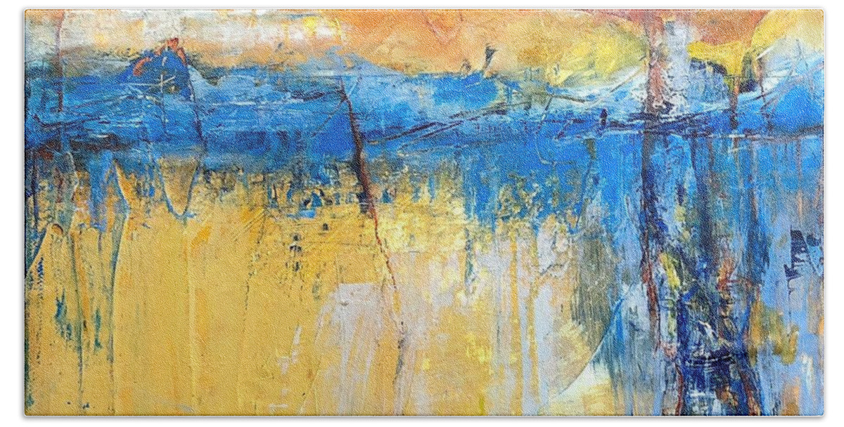 Abstract Bath Towel featuring the painting What Lies Beyond by Mary Mirabal