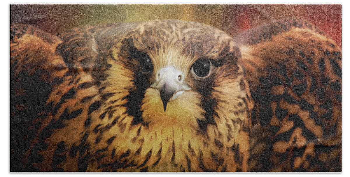 What Matters Bath Towel featuring the painting What Matters - Falcon Art by Jordan Blackstone