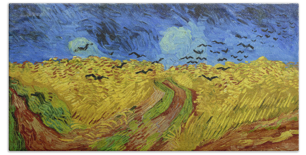 Wheat Field Bath Towel featuring the painting Wheat field With Crows Van Gogh 1890 by Movie Poster Prints