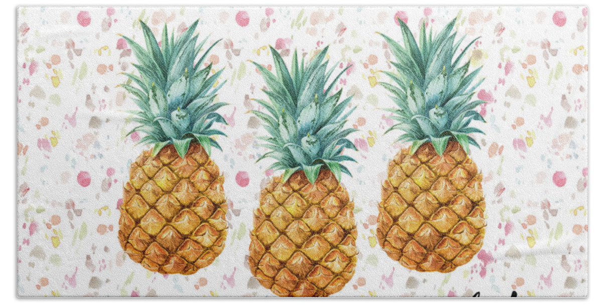 Pineapples Bath Towel featuring the painting When life gives you pineapple make a pina colada by Georgeta Blanaru