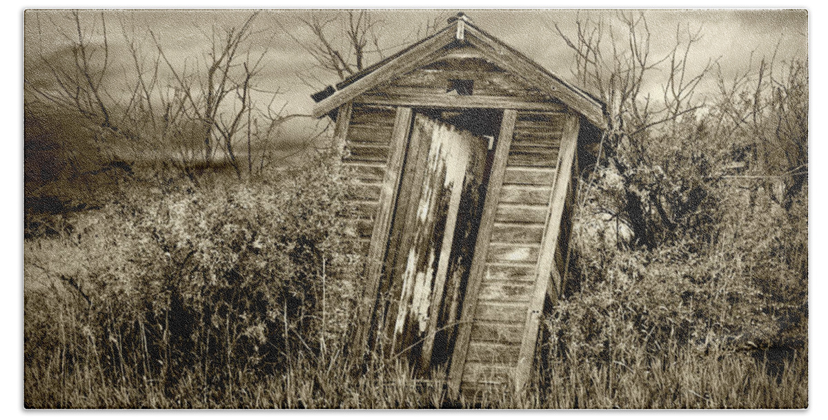 Outhouse Bath Towel featuring the photograph When Nature Calls in Sepia Tone by Randall Nyhof